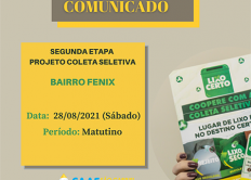 SAAE e Aurora realizarÃ¡ campanha de Coleta Seletiva  no Bairro Fenix