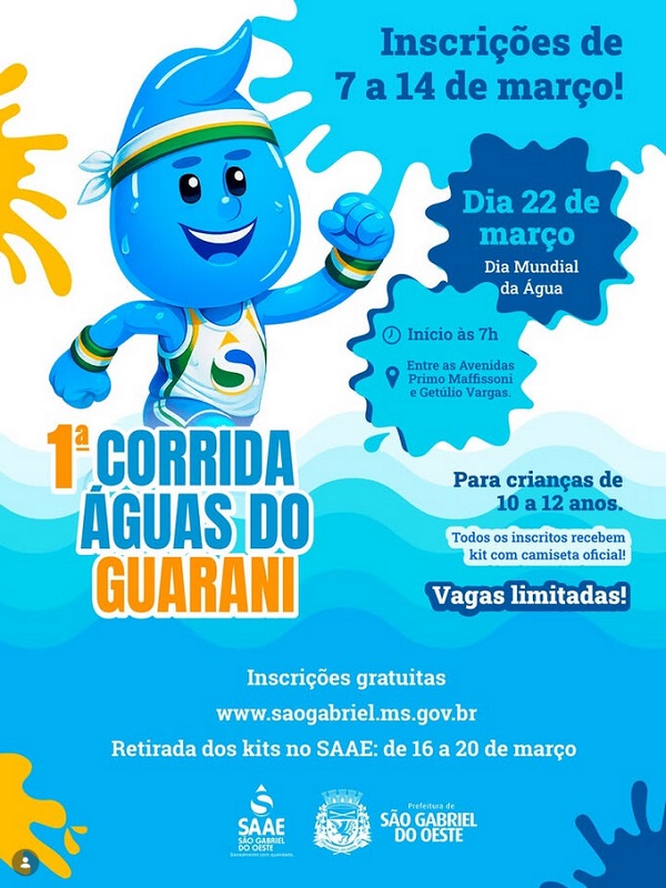 1&Acirc;&ordf; Corrida &Atilde;�guas do Guarani abre inscri&Atilde;&sect;&Atilde;&micro;es e convida alunos do 5&Acirc;&ordm; ano para a&Atilde;&sect;&Atilde;&pound;o em comemora&Atilde;&sect;&Atilde;&pound;o ao Dia Mundial da &Atilde;�gua